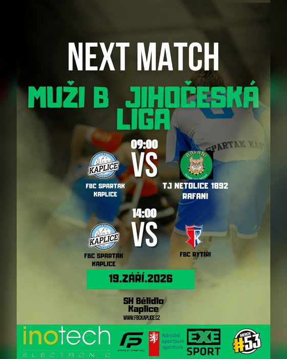 Béčko vstupuje do Jihočeské ligy 💚
Sobota 19. září, SH Bělidlo Kaplice
9:00 — TJ Netolice 1892 Rafani
14:00 — FBC R…