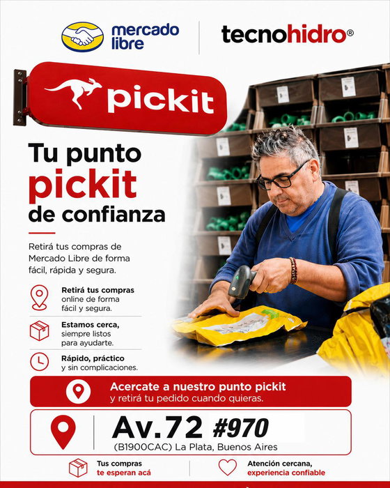 ¡Tus compras de Mercado Libre ahora te esperan en Tecnohidro!
Somos Punto Pickit, para que puedas retirar tus pedidos de forma fácil, rápida y segura, con atención cercana y sin complicaciones.
Comprá online y elegí nuestro punto para retirar cuando tu pedido esté disponible.
Te esperamos en:
📍 Av. 72 #970 – La Plata
Tecnohidro + Pickit
Más cerca, más práctico.
Ingresá en: www.tecnohidro.com.ar
💦 Tecnohidro S.A | Tecnología en aguas
Materiales para la construcción: Agua, Cloaca, Desagües Pluviales y Gas.
📍 Av. 72 e/14 y 15 Nº 970, B1900 La Plata, BA – Argentina
📞 0221 457 1111 | 🌐 www.tecnohidro.com.ar
#Tecnohidro #Pickit #MercadoLibre #PuntoPickit #LaPlata #RetiroDePedidos #ComprasOnline #PuntoDeRetiro
