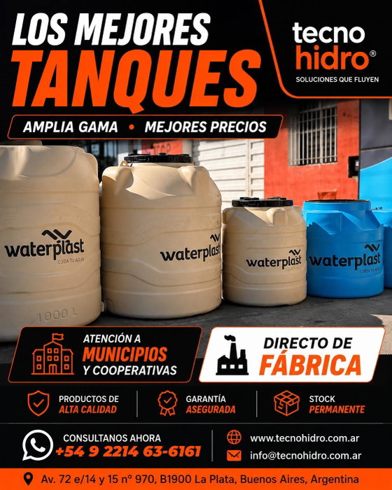 💧 LOS MEJORES TANQUES, AL MEJOR PRECIO
En Tecnohidro encontrá una amplia gama de tanques Waterplast, con la calidad y resistencia que necesitás para tus proyectos.
✔️ Productos de alta calidad
✔️ Garantía asegurada
✔️ Stock permanente
✔️ Directo de fábrica
✔️ Atención especial a municipios y cooperativas
💦 Tecnohidro S.A | Tecnología en aguas
Materiales para la construcción: Agua, Cloaca, Desagües Pluviales y Gas.
📍 Av. 72 e/14 y 15 Nº 970, B1900 La Plata, BA – Argentina
📞 0221 457 1111 | 🌐 www.tecnohidro.com.ar
#Tecnohidro #Pickit #MercadoLibre #PuntoPickit #LaPlata #RetiroDePedidos #ComprasOnline #PuntoDeRetiro