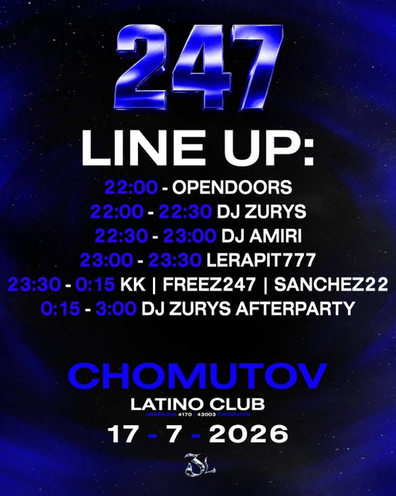 Časy jsou venku, výmluvy skončily. ⏳
@_247squad_ bere @_latinoclub_ a @freez.247 , @kevin.kahl.88 a @officialsanchez22 v hlavním bloku 🔪
Najdi si na grafice svůj čas a napiš do komentářů, kdy dorazíš. 👇
📍 Latino Club, Jiráskova 4170, Chomutov
🗓 17. 7. 2026 | start 22:00
🎟 Vstup 300,- | VIP 500,-
⚠️ 15+ | Občanku fyzicky s sebou – foto v mobilu neplatí