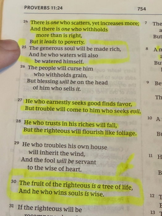 Good morning My friends!!

I’m reading through Proverbs 11
(Since it’s the 11th)

it’s amazing how much practical wisdom
