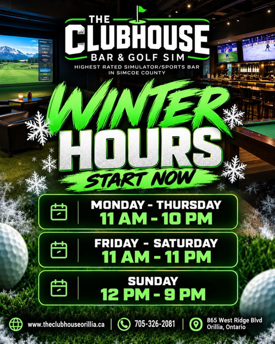 ❄️ WINTER HOURS START NOW! ⛳️🍻 The Clubhouse is officially moving to our winter hours! Monday–Thursday: 11 AM–10 PM …