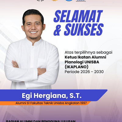 Selamat kepada Egi Hergiana, S.T., Alumni S1 Fakultas Teknik Universitas Islam Bandung Angkatan 1997, atas terpilihnya sebagai Ketua Ikatan Alumni Planologi UNISBA (IKAPLANO) Periode 2026–2030.
Semoga amanah yang diemba