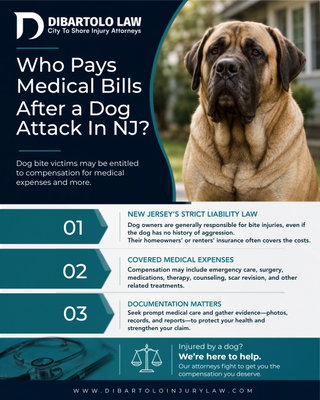 Who Pays Medical Bills After a Dog Attack in NJ?

A dog attack can leave victims facing painful injuries, emotional trauma, and unexpected medical expenses. Even relatively minor bites may require emergency treatment, stitches, medication, or follow-up care to prevent infection and scarring. More serious attacks can lead to surgery, physical therapy, or long-term emotional distress.

After a dog bite, many people wonder who is responsible for the medical bills. Our injury attorneys can help you understand how New Jersey law handles dog bite claims. We can help injured victims protect their rights and seek compensation for their losses. 

Learn more: https://www.dibartoloinjurylaw.com/blog/who-pays-medical-bills-after-a-dog-attack-in-nj/