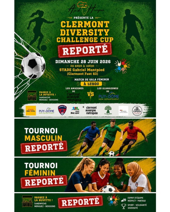 🚨 COMMUNIQUÉ OFFICIEL : REPORT DU CLERMONT DIVERSITY CHALLENGE CUP 🚨 Chère communauté, Face à l’épisode de canicule extrême et suite à l’arrêté de…