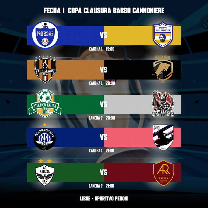 Clausura 2026 • Coppa Babbo Cannoniere
“Apoderados Scuola Italiana”
Mañana Jueve