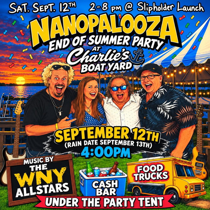 SLM Buffalo’s finest🌅 Come kick back & celebrate our second Nanopalooza with great food, amazing live music from WNY ALLSTARS & phenomenal service from our neighbors at Charlie’s Boat Yard. We hope to see you there! Let’s go Buffalo❤️💙