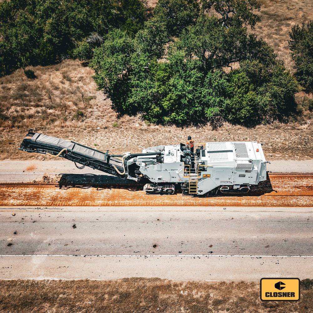 Milling through Dripping Springs, TX. The Roadtec RX-700 is hard at work removing old asphalt and getting the road ready for what’s next.