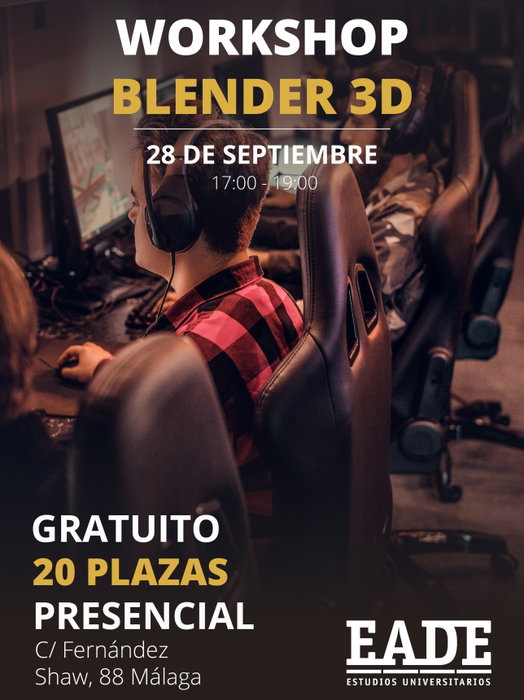 ¿Te interesa el diseño y la creación en 3D? 💻✨

EADE te invita a participar en su Workshop Blender 3D, una oportunidad para descubrir las posibilidades de esta potente herramienta de modelado y creación digital.

📅 Lunes, 28 de septiembre de 2026
🕔 De 17:00 a 19:00 horas
📍 EADE-Diseños
C/ Fernández Shaw, 88 · 29018 Málaga
🎟️ Actividad gratuita y presencial
⚠️ Solo 20 plazas disponibles

La asistencia es gratuita, pero es imprescindible inscribirse previamente:

👉 Inscríbete aquí

Más información:
📞 952 20 71 22
✉️ info@eade.es

¡Reserva tu plaza y adéntrate en el mundo de la creación 3D!