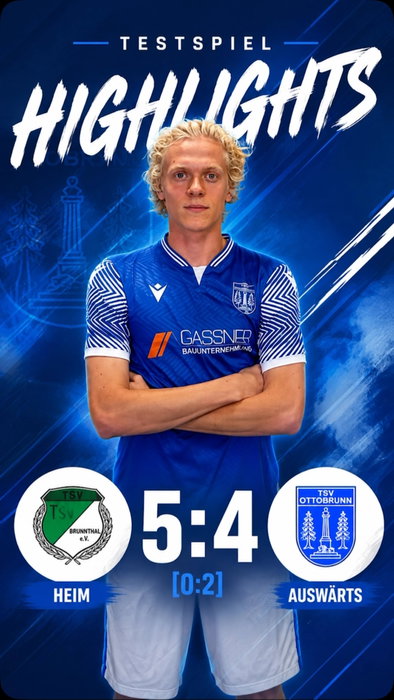 3:0 geführt. Einen lupenreinen Hattrick gefeiert. Und am Ende trotzdem mit 4:5 verloren. Fußball kann manchmal schon ein ziemlich mieser Geschichtenschreiber sein. 😅⚽

Dabei sah es im Testspiel gegen den TSV Brunnthal lange richtig gut aus. Vor allem einer hatte offensichtlich beschlossen, dass drei Tore für einen gelungenen Fußballabend völlig angemessen sind: Lorenz Münster. Dreimal getroffen, dreimal hintereinander – Hattrick. 🎩⚽⚽⚽

Und auch Ruben Adelmund macht einfach da weiter, wo er zuletzt aufgehört hat: zweites Spiel in Folge, zweites Spiel in Folge getroffen. Genau diese Konstanz wollen wir sehen. 🔥

Nur hilft dir vorne irgendwann auch der schönste Hattrick nichts, wenn du hinten ein Spiel wieder komplett aufmachst.

Eine 3:0-Führung dürfen wir nicht mehr aus der Hand geben. Punkt. Dass wir Brunnthal zurück ins Spiel kommen lassen und am Ende tatsächlich noch 4:5 verlieren, ist ärgerlich – und etwas, worüber wir reden müssen.

Vorbereitung bedeutet aber eben auch genau das: Fehler jetzt machen, sie klar benennen und daraus lernen, bevor es um Punkte geht.

Offensiv vier Buden, Münster mit Dreierpack und Adelmund erneut auf der Anzeigetafel – da war einiges dabei, was richtig Spaß gemacht hat.

Defensiv fünf Gegentore nach einer 3:0-Führung?

Sagen wir mal so: Auch das Trainingsprogramm für die nächsten Einheiten hat sich damit praktisch selbst geschrieben. 😅

🎥 Hier kommen die Highlights eines Spiels, bei dem wirklich alles drin war.

TSV Brunnthal 5:4 TSV Ottobrunn
⚽⚽⚽ Lorenz Münster
⚽ Ruben Adelmund