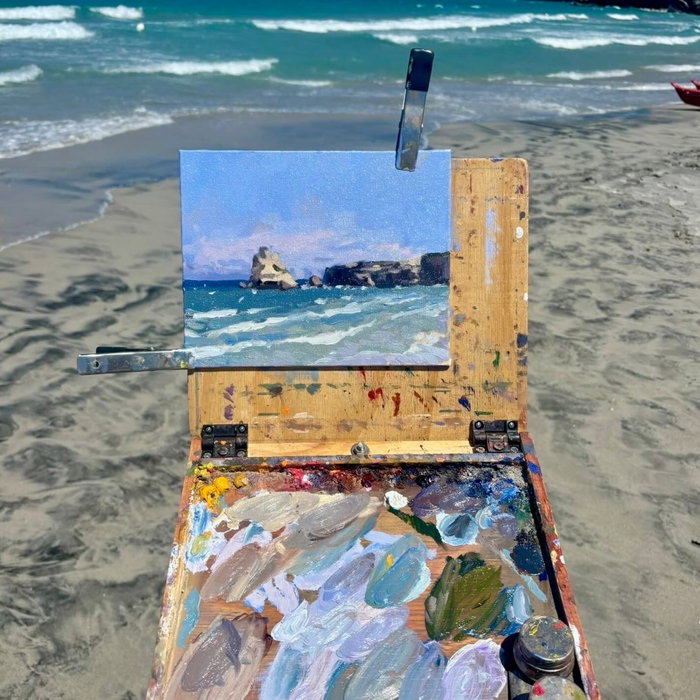 Small 1 hour painting I did on the beach in Italy today. It was super windy but beautiful. Still have a few touch-ups to