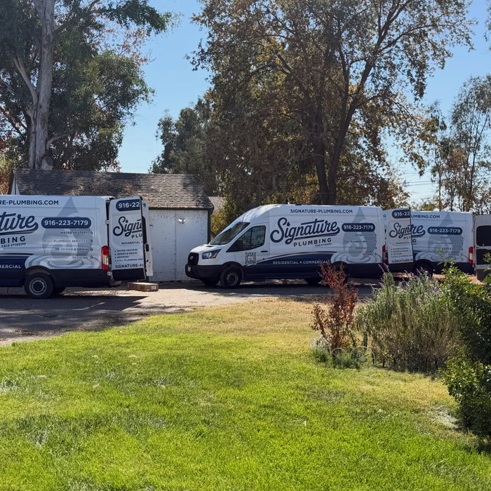 Three of our Signature Plumbing vans out on a whole-home re-pipe in Sacramento today! 💪🔧