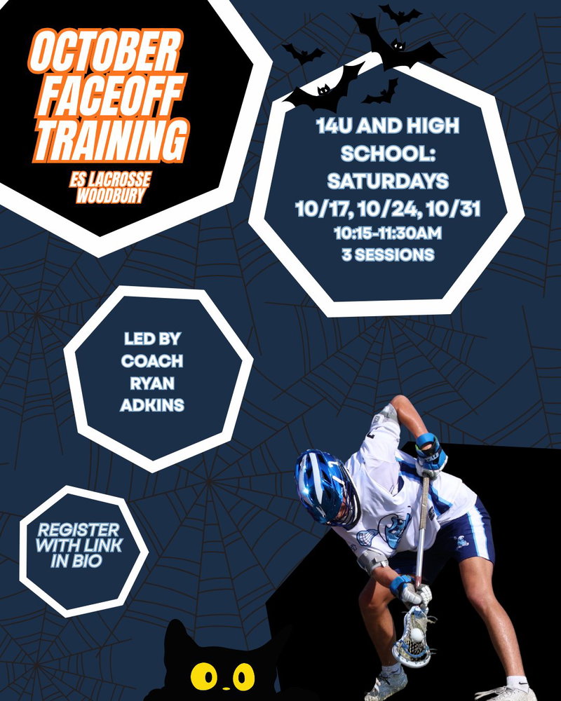 Our Faceoff Training resumes this weekend at ES Lacrosse Woodbury!

We have 3 remaining sessions in October, and we can't wait to see you there.