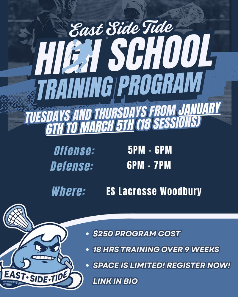 Looking to make the most of your High School Lacrosse season this spring? Come train with The Tide at ES Lacrosse Woodbury!
Spots are limited, and at these prices they won't last long!
What are you waiting for? Hit the link in our bio and register today.