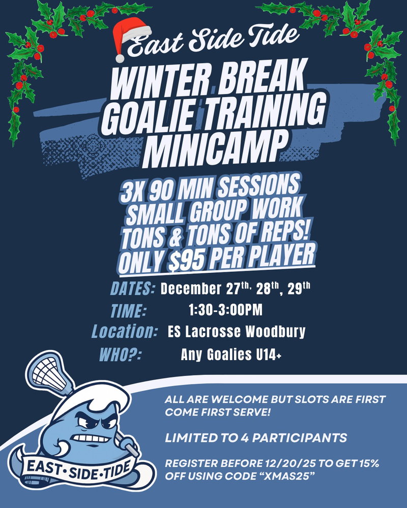 By popular demand we are thrilled to announce our Winter Break Goalie Training Minicamp! Come get 4.5 hours of high-quality instruction by none other than Coach Evan Hermann!
We are limiting registration to 4 participants so don't wait to sign up.
Use discount code XMAS25 at checkout before 12/20 to get 15% off. Registration link in bio.
Can't wait to see you there!