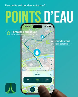Plus besoin de courir en espérant trouver une fontaine. 💧
RunninParis affiche les points d’eau publics directement sur ton parcours, pour t