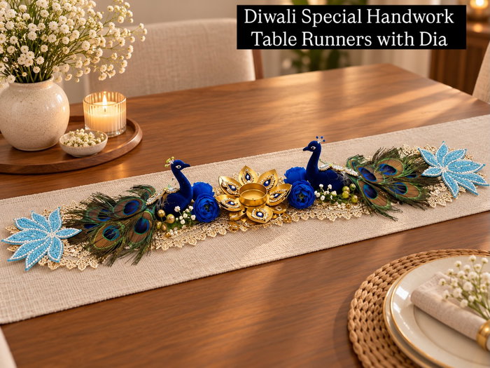 ✨ Handcrafted Festive Table Décor by Royal Handloom House ✨
Beautifully detailed with pearls, florals, peacock accents & traditional handwork—perfect for Diwali décor, festive tables & gifting. 🪔✨
Order now - 9680420989 / Royal Handloom House

[Handmade Table Décor, Diwali Decoration, Festive Table Runner, Handwork Décor, Luxury Home Décor, Jaipur Home Décor]