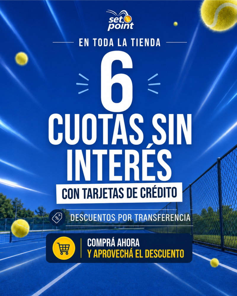 6 CUOTAS SIN INTERÉS EN TODA LA TIENDA
Elegí tu próxima raqueta y pagala en 6 c