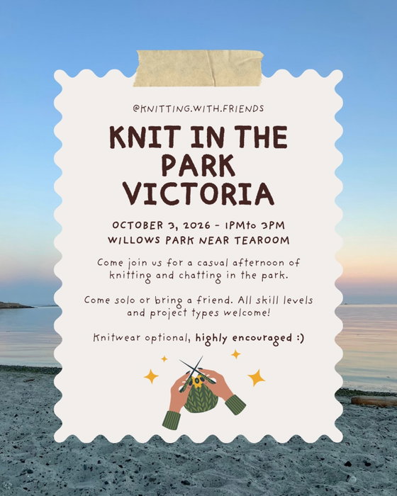 Instagram post: FIRST EVENT ANNOUNCEMENT Come hang out October 3rd with us at Willows Beach! The plan is simple: bring your knitting, br