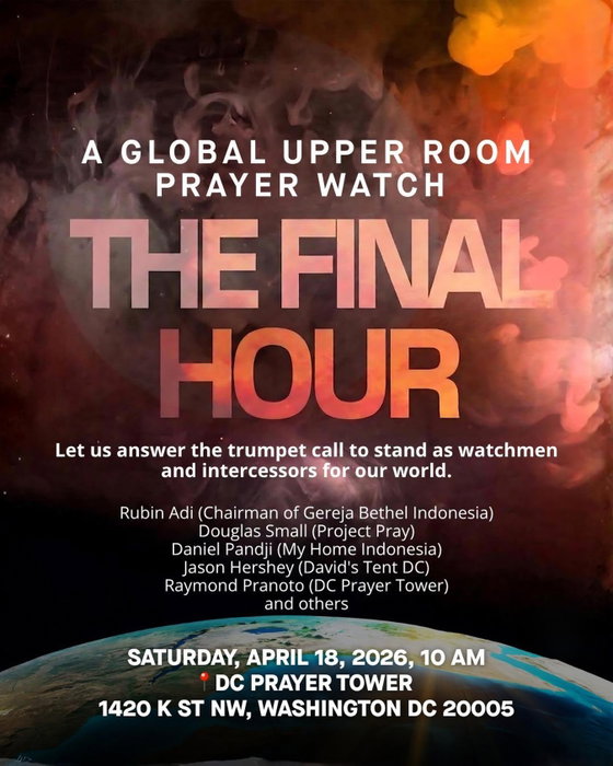 Calling out ALL prayer intercessors 🔥
It’s time to rise and take your place!

The Final Hour is here.
Let’s answer the call—together.

🗓 Saturday, April 18 | 10 AM
📍 DC Prayer Tower (1420 K St NW, Washington, DC)

See you there ❤️‍🔥