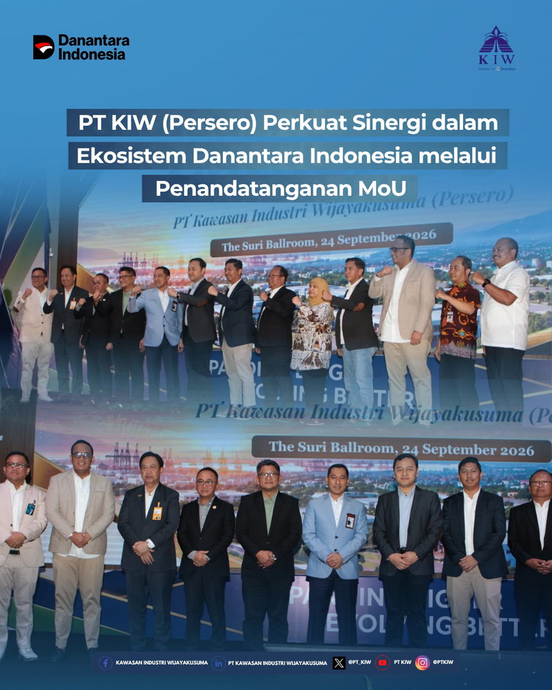 PT Kawasan Industri Wijayakusuma (Persero) atau PT KIW (Persero) memperkuat sinergi strategis melalui penandatanganan Memorandum of Understanding (MoU) bersama sejumlah mitra pada Tenant Gathering KIW 2026.

MoU ditandatangani bersama PT Jaminan Kredit Indonesia (Jamkrindo), PT Bank Negara Indonesia (Persero) Tbk (BNI), PT Bank Mandiri Taspen, PT Bank Pembangunan Daerah Jawa Tengah (Bank Jateng), serta RSUD Adhyatma MPH (RSUD Tugurejo) Provinsi Jawa Tengah. 

Kerja sama ini mencakup optimalisasi bisnis bersama Jamkrindo, pengembangan kerja sama dengan BNI, penguatan ekosistem bisnis dan layanan perbankan bersama Bank Jateng, optimalisasi bisnis dan informasi produk layanan perbankan bersama Bank Mandiri Taspen, serta layanan kesehatan terintegrasi bagi KIW dan tenant bersama RSUD Adhyatma. 

Sinergi bersama Jamkrindo, BNI, dan Bank Mandiri Taspen turut menjadi bagian dari upaya KIW memperkuat kolaborasi dengan perusahaan dalam ekosistem Danantara Indonesia. Jamkrindo merupakan bagian dari holding IFG dan ekosistem Danantara Indonesia, sementara BNI juga menyatakan posisinya sebagai bagian dari ekosistem Danantara Indonesia. 

Di momentum yang sama, KIW memperkenalkan Total Solution Industrial Services (TSIS) yang dipaparkan langsung oleh Direktur Utama PT KIW (Persero), Rezza Arief Budy Artha, sebagai bagian dari pengembangan layanan KIW yang semakin terintegrasi bagi industri dan tenant. 

Melalui kolaborasi dan inovasi layanan tersebut, PT KIW (Persero) terus memperkuat ekosistem industri dan membuka peluang sinergi yang memberikan nilai tambah bagi tenant, mitra, masyarakat, dan Indonesia.

Expanding Bigger, Evolving Better.

#PTKIW #KIW #TenantGatheringKIW #MoU #Sinergi #DanantaraIndonesia #TotalSolutionIndustrialServices #TSIS #KawasanIndustri #SinergiBUMN