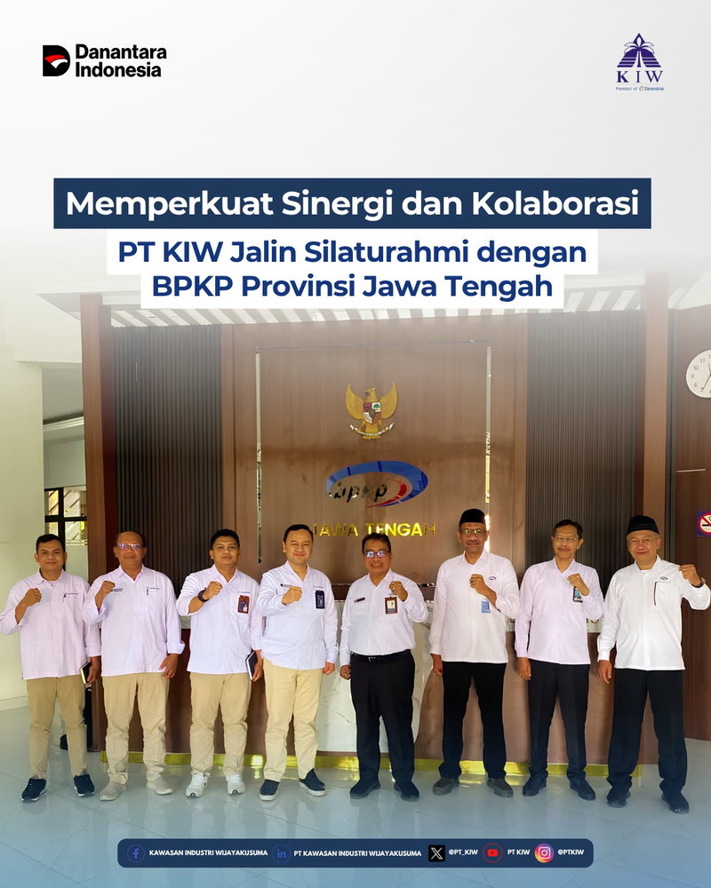 Direktur Utama PT Kawasan Industri Wijayakusuma (PT KIW) beserta jajaran melaksanakan kunjungan silaturahmi ke Badan Pengawasan Keuangan dan Pembangunan (BPKP) Provinsi Jawa Tengah, Senin (7/9).

Kegiatan ini menjadi momentum untuk mempererat hubungan kelembagaan sekaligus memperkuat sinergi antara PT KIW dan BPKP Provinsi Jawa Tengah dalam mendukung penerapan tata kelola perusahaan yang baik, akuntabel, dan berkelanjutan.

Melalui komunikasi dan koordinasi yang semakin erat, PT KIW berkomitmen untuk terus menjaga prinsip Good Corporate Governance (GCG) serta meningkatkan kualitas pengelolaan perusahaan secara profesional dan transparan.

Silaturahmi ini diharapkan dapat menjadi langkah positif dalam membangun kolaborasi yang semakin kuat, sekaligus menciptakan sinergi yang memberikan nilai tambah bagi perusahaan dan seluruh pemangku kepentingan.

Bersama memperkuat sinergi, membangun tata kelola yang semakin baik, dan menghadirkan kontribusi berkelanjutan bagi negeri.

#PTKIW #DanantaraIndonesia #HoldingBUMNDanareksa #BPKPJawaTengah #Sinergi #Kolaborasi