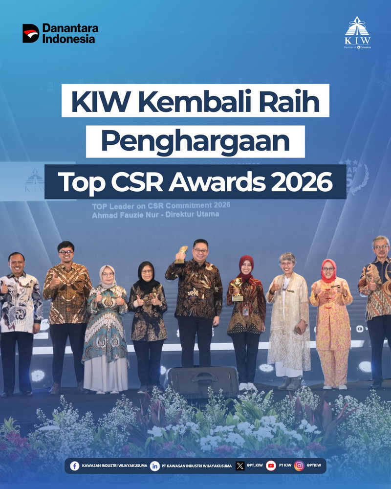 PT Kawasan Industri Wijayakusuma (KIW) kembali menunjukkan komitmennya dalam implementasi CSR yang berdampak nyata!

Pada TOP CSR Awards 2026 yang digelar pada Senin, 25 Mei 2026 di Dian Ballroom – Hotel Raffles Jakarta, KIW turut hadir dalam ajang penghargaan CSR terbesar dan paling membanggakan di Indonesia dengan mengusung tema “Aligning CSR and ESG to Create Long-term Corporate Value and Sustainable Development”.

Setelah melalui proses penilaian dan penjurian yang ketat, KIW berhasil meraih:
🏅 TOP CSR Awards 2026 # Corporate Level STAR 5
🏅 TOP Leader on CSR Commitment 2026

Penghargaan TOP Leader on CSR Commitment 2026 dianugerahkan kepada Ahmad Fauzie Nur selaku Direktur Utama PT KIW atas komitmen dan kepemimpinannya dalam mendorong implementasi program CSR yang berkelanjutan dan terintegrasi dengan strategi bisnis perusahaan.

Dalam kesempatan tersebut, Ahmad Fauzie Nur hadir secara langsung untuk menerima penghargaan didampingi Atika Rahma Fitriani selaku Dept. Head Corporate Communications & CESR PT KIW.

Penghargaan ini menjadi bukti nyata atas komitmen PT KIW dalam menjalankan program Tanggung Jawab Sosial dan Lingkungan (TJSL) yang selaras dengan prinsip ESG (Environmental, Social, and Governance), berorientasi pada keberlanjutan, serta memberikan dampak positif bagi masyarakat dan lingkungan.

Pencapaian ini juga menunjukkan bahwa implementasi CSR di KIW tidak hanya menjadi bagian dari program perusahaan, tetapi telah menjadi budaya kerja dan strategi bisnis untuk menciptakan nilai perusahaan jangka panjang.

TOP CSR Awards dikenal sebagai ajang penghargaan dan pembelajaran CSR terbesar dan paling membanggakan di Indonesia.

✨ Terima kasih atas seluruh kerja keras dan dedikasi tim KIW! Semoga pencapaian ini menjadi motivasi untuk terus tumbuh, berinovasi, dan memberikan kontribusi terbaik bagi masyarakat dan lingkungan.

#TOPCSRAwards2026 #TJSLKIW #Sustainability #CSRIndonesia #BUMN #PTKIW