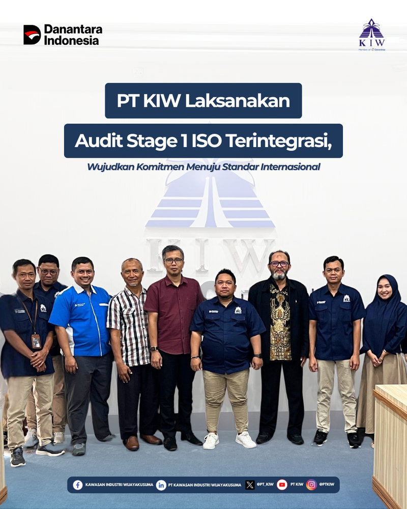 📋 Komitmen Berkelanjutan untuk Standar Internasional

PT Kawasan Industri Wijayakusuma (KIW) telah melaksanakan Audit Stage 1 penerapan Sistem Manajemen Mutu (ISO 9001:2015), Sistem Manajemen Lingkungan (ISO 14001:2015), dan Sistem Manajemen Anti Penyuapan (ISO 37001:2025) yang dilaksanakan oleh TUV Rheinland pada 28–29 Juli 2026 di Kantor PT KIW.

Kegiatan diawali dengan Opening Meeting yang dipimpin oleh San Agitato Ganda Perkasa, Business Development Division Head, mewakili Manajemen PT KIW. Selanjutnya auditor melakukan Plan Tour yang meliputi kunjungan ke kawasan industri dan area perkantoran PT KIW, dilanjutkan dengan proses asesmen pada masing-masing unit kerja, serta ditutup melalui Closing Meeting pada 29 Juli 2026.

Audit Stage 1 merupakan tahapan penting dalam memastikan kesiapan sistem manajemen perusahaan sebelum memasuki Audit Stage 2. Melalui proses ini, PT KIW terus menunjukkan komitmennya dalam meningkatkan kualitas layanan, menjaga kelestarian lingkungan, serta memperkuat budaya integritas dan tata kelola perusahaan yang baik.

Terima kasih kepada seluruh tim PT KIW dan auditor TUV Rheinland atas sinergi dan dedikasinya selama proses audit berlangsung. Bersama, kita terus melangkah menuju standar yang lebih baik dan berkelanjutan.

#PTKIW #KawasanIndustriWijayakusuma #ISO90012015 #ISO140012015 #ISO370012025 #SMM #SML #SMAP #TUVRheinland #AuditISO #GoodCorporateGovernance #Integrity #Sustainability #QualityManagement #EnvironmentalManagement