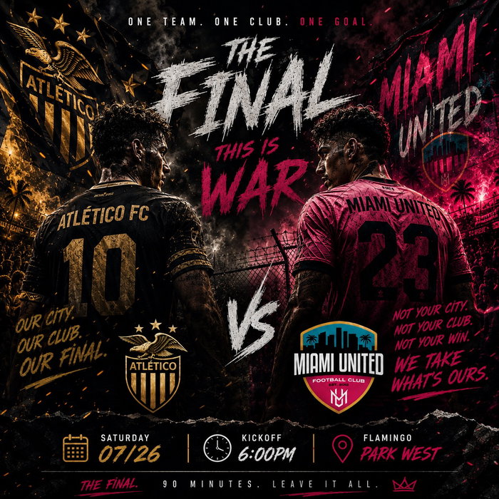 IT’S FINALS DAY. 🏆

Everything we’ve worked for this season comes down to tonight. One match. One opportunity.

🆚 Miami United U23
🕕 6:00 PM
📍 Flamingo Park West

Can’t make it to the match? Buffalo Wild Wings will be streaming the game live at 6 PM.

📍 5840 Wiles Rd Coral Springs, FL 33067 United States

Let’s finish the job. 🦅💛🖤