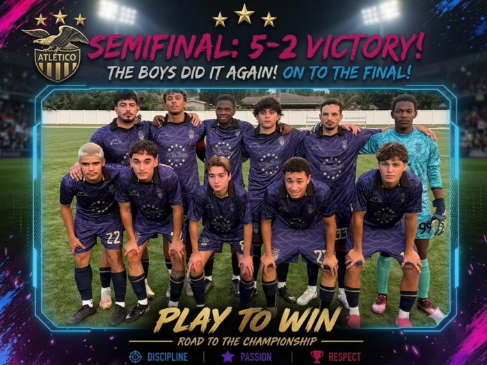 FINALS BOUND! 💙🦅⚽
What a performance from the boys! A 5–2 victory over Panteras sends us to the championship match. We're proud of the heart, commitment, and teamwork this group has shown all season. One more game. One more mission. Let's finish what we started. 💪🏆