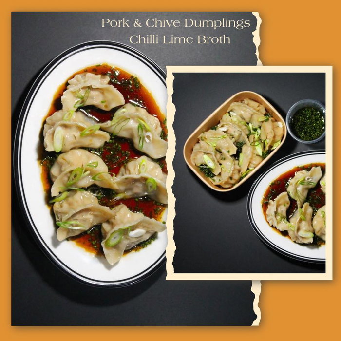 Pork & Chive Dumplings in Chilli Lime Broth