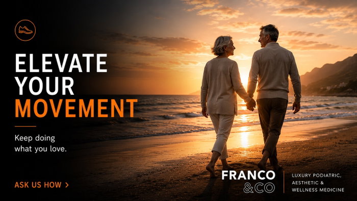 Keep Doing What You Love.
Whether it’s walking the neighborhood, traveling with family, playing with grandchildren, gardening, golfing, or simply staying active, healthy feet and ankles help make every step count.
At FRANCO & CO, we believe movement is more than mobility—it’s independence, confidence, and quality of life. Our personalized care is designed to help you stay active, comfortable, and doing the things that bring you joy.
Elevate Your Movement.
📍 Miramar, Florida
📞 Schedule your Foot Wellness Consultation today.