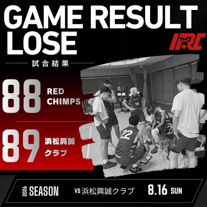 試合結果

⛹️8月16日（日）
静岡県社会人1部リーグ
🆚 浜松興誠クラブ
88 - 89 LOSE

▶️NEXT