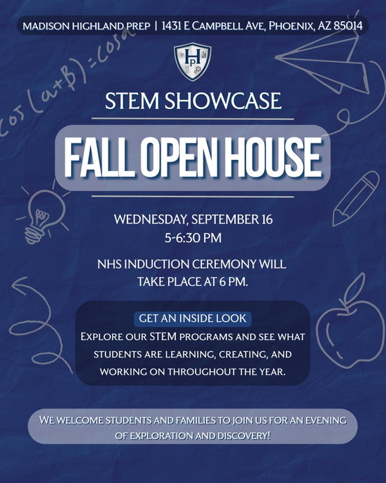 Madison Highland Prep on Instagram: TONIGHT is the night! 🔬✨

Join us for our STEM Showcase Fall Open House at Madison Highland Prep!

