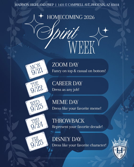 Madison Highland Prep on Instagram: It’s time to show your school spirit, Heat! 🎺

Homecoming 2026 Spirit Week is coming up! Check out 