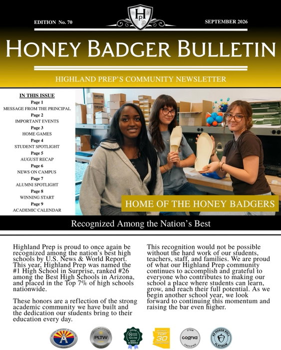 Highland Prep on Instagram: Hot off the press! Here’s your September Newsletter Badgers 💛
