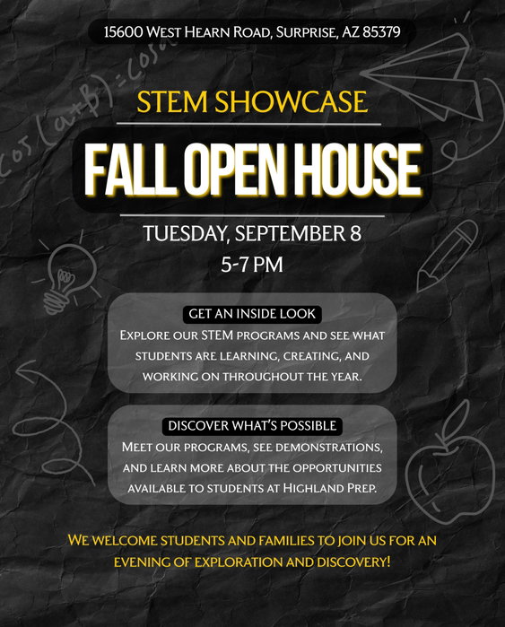Highland Prep on Instagram: TONIGHT’S THE NIGHT! 🔬✨

Join us for our STEM Showcase Fall Open House tonight from 5–7 PM at Highl