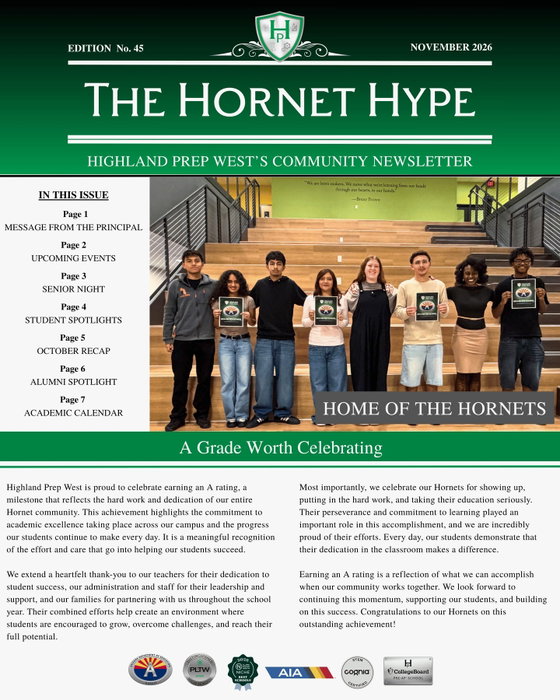 Highland Prep West on Instagram: Hot off the press! Here's your November newsletter Hornets. 💚🖤
