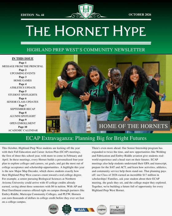 Highland Prep West on Instagram: Hot off the press! Here’s your October Newsletter Hornets. 🎃💚