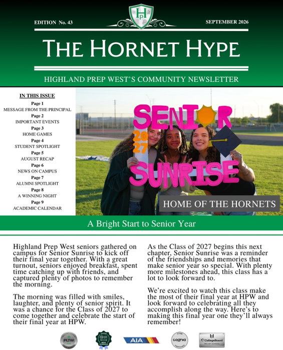 Highland Prep West on Instagram: Hot off the press! Here’s your September Newsletter Hornets 💚