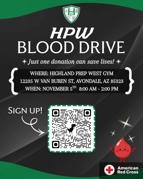 Highland Prep West on Instagram: Highland Prep West is hosting a blood drive on November 5! 💚🩸

Join us in the HPW gym on Thursday,