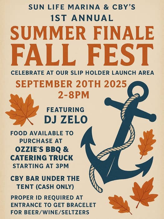 Come celebrate with Sun Life Marina & @charliesboatyard for our first annual Summer Finale Fall Fest to close out another fun season!🍂⚓️✨
Any questions, please feel free to call our Ship Store! (716)828-0027.