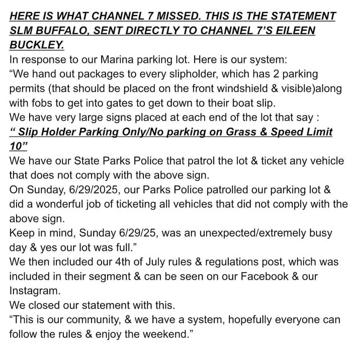 SLM Buffalo’s full statement that was not included on Channel 7 news⚓️