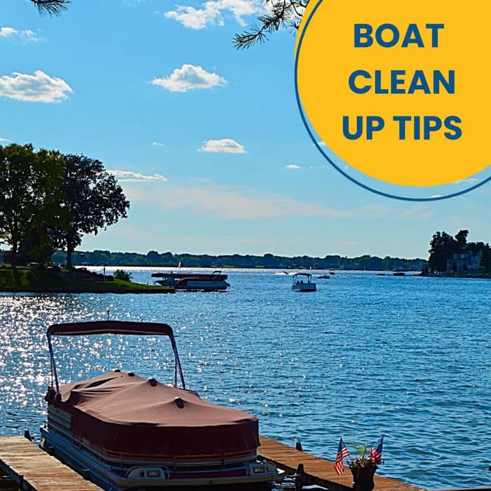 As boating season ends, it's time to give your boat a complete clean up. Boat interiors have a variety of materials, each with their own cleaning requirements.

Marine carpet: Vacuum, then scrub with a stiff-bristle brush, soap, and water.

Non-slip Fiberglass: Scrub with a stiff bristle brush, soap, and water. Bleach or Soft Scrub can be used on tough stains. Then, treat with a Non-Skid Deck Wax.

Vinyl: Wash with gentle soapy water and a soft rag every time you use the boat. Finish with an application of a vinyl protectant.

Cushions: Remove the covers and wash in cold water. Sprinkle baking soda on both sides of the cushion, then mist with a 50-50 mix of vinegar and water. Rinse and let them air-dry completely.