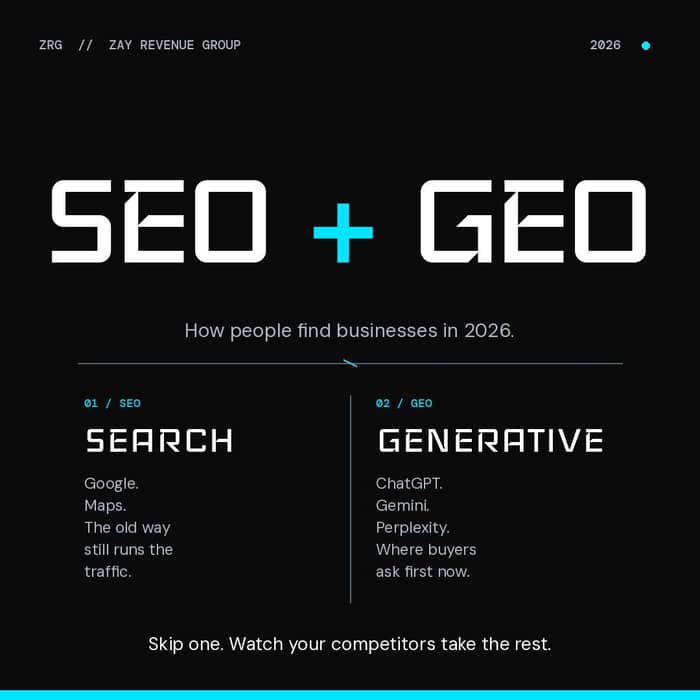 SEO + GEO. If you ignore one, you lose.
SEO is still how people find you on Google and Maps. That pa