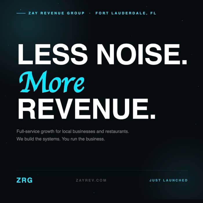 We're live.

Zay Revenue Group is officially open for business. Full-service growth for local busine