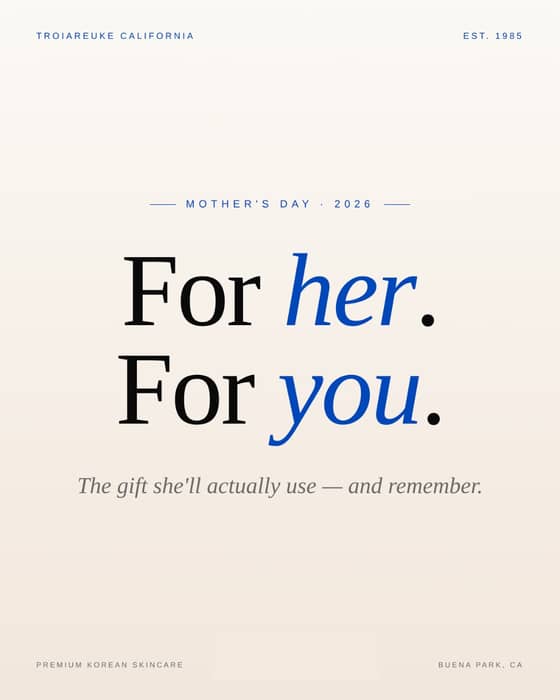For her. For you. 💙

This Mother’s Day, give the gift she’ll truly use — and never forget.

SOLO — The Areuke Facial at 15% off
Includes our signature 3D skin scan + personalized consultation ($79 value).
Perfect for first-time guests.

DUO — Two Areuke Facials at 15% off
Bring Mom. Bring your person. Create memories while rebuilding glowing skin together.

Choose your shared add-on:
🌿 Personalized sheet masks for both
💉 Or 20 units of neurotoxin — in collaboration with @dermaster_oc 

Limited spots available! 
Comment MOM or DM us to reserve your dates 🤍
—
@troiareuke_california · Buena Park, CA
Premium Korean Skincare Since 1985
Naturally rebuild your skin from the inside out.
#MothersDay2026 #KoreanSkincare #KBeauty #AreukeFacial #TROIAREUKECalifornia