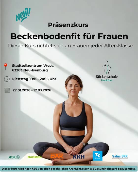 Wir haben da etwas Neues 🤩
Unser zertifizierten Präventionskurs „Beckenbodenfit für Frauen“