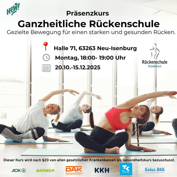 Tolle Neuigkeiten! 🎉
Wir, die Rückenschule Frankfurt bieten im Herbst in Kooperation mit der Sal