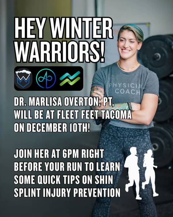 Excited to join the Winter Warriors at Fleet Feet Tacoma for a quick rundown on shin splint prevention just in time for winter training season.

We’ll cover what actually causes shin splints, simple ways to keep it from slowing you down, and easy strength/mobility tips you can start using today.
See you there, runners. 🏃‍♀️❄️✨